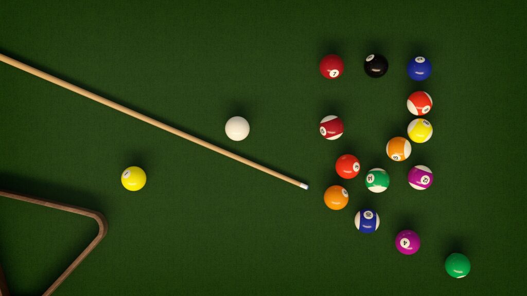 Pool balls scattered in a table