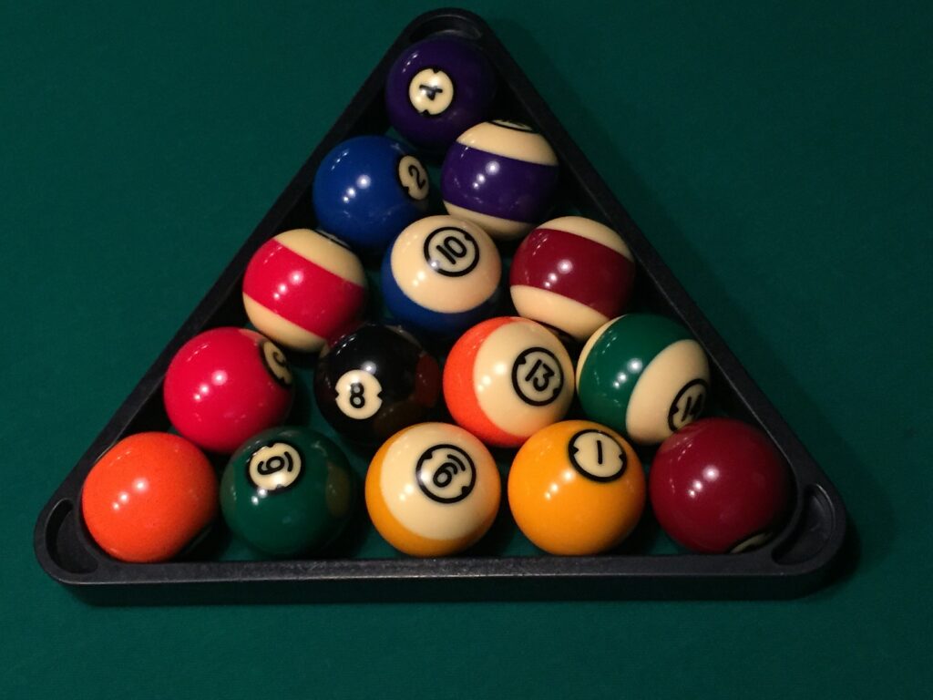 Pool balls in a rack